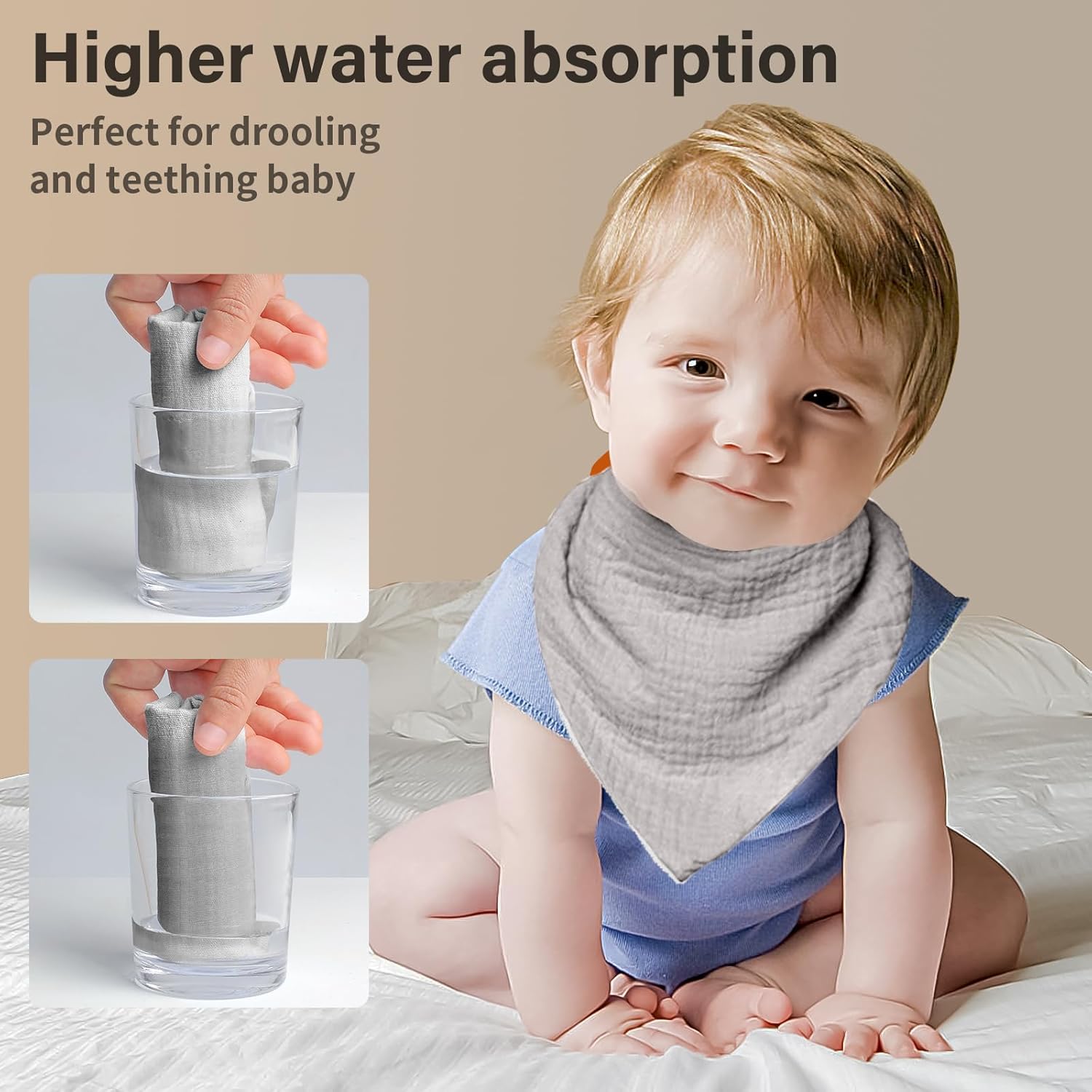 Thumbnail 2 de NISXABEBE Muslin Baby Bandana Bibs 6 Pack with Adjustable Nickel-Free Snaps