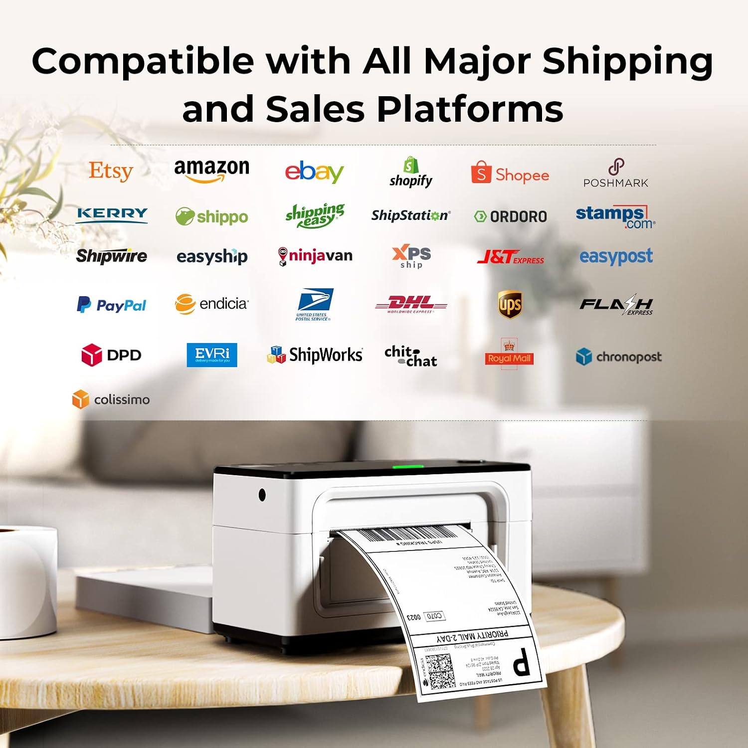 Detalle de MUNBYN Bluetooth 4x6 Desktop Thermal Label Printer (USB & iOS/Android) for shipping labels