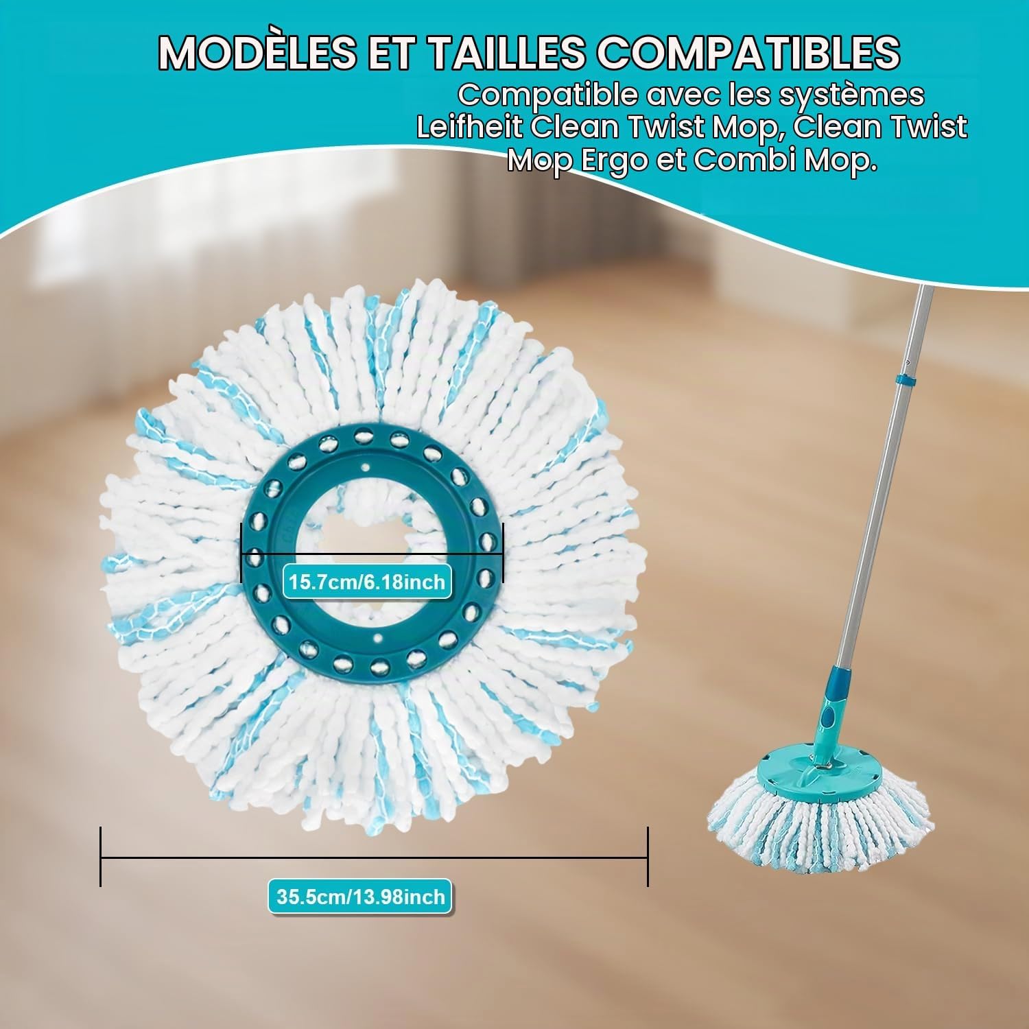 Detalle de ACOMTUO KN-027 set van 6 microvezel-dweilkoppen voor Leifheit Twist