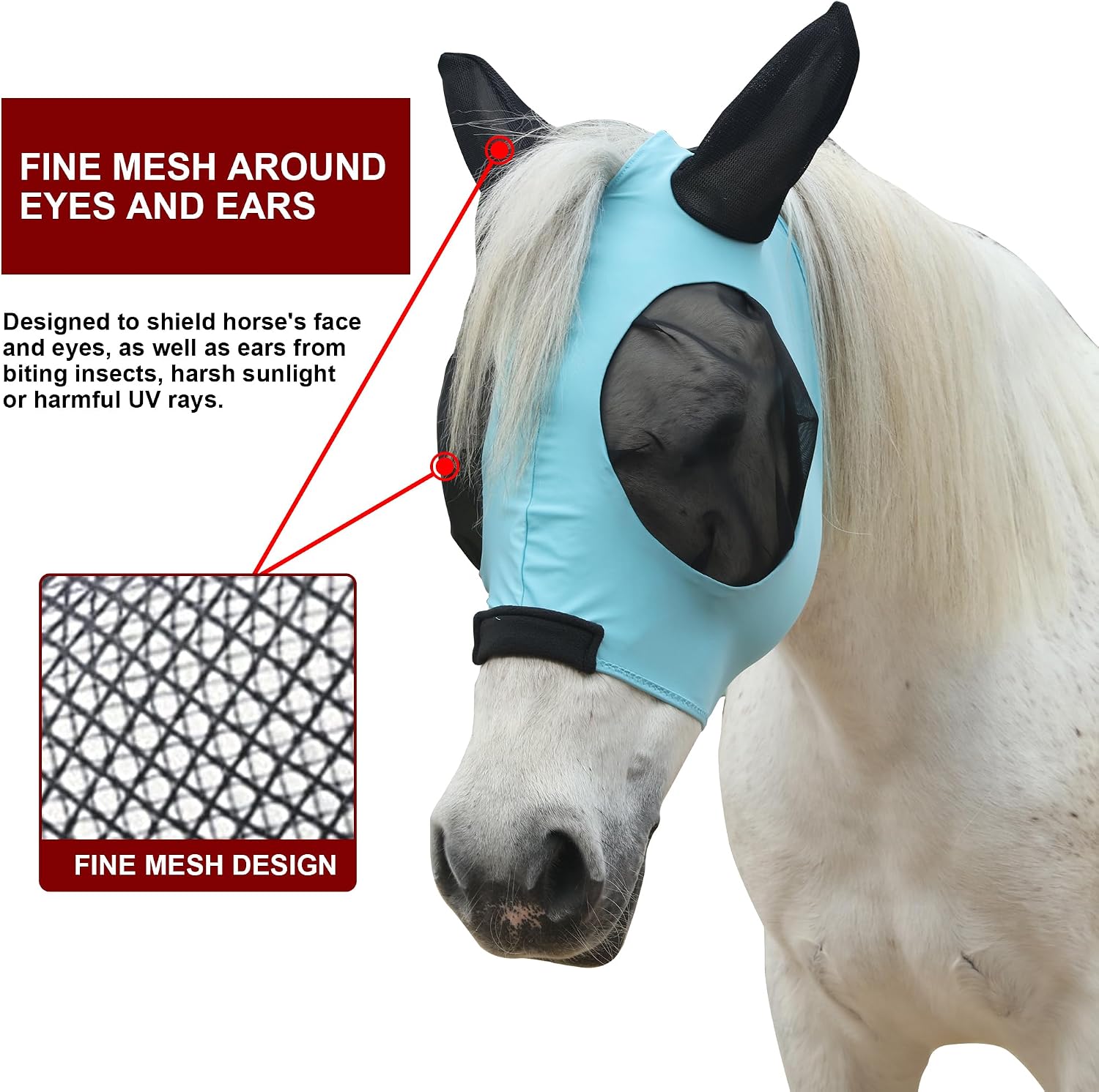 Thumbnail 1 de Leberna Horse Fly Mask with Ears Lake Blue