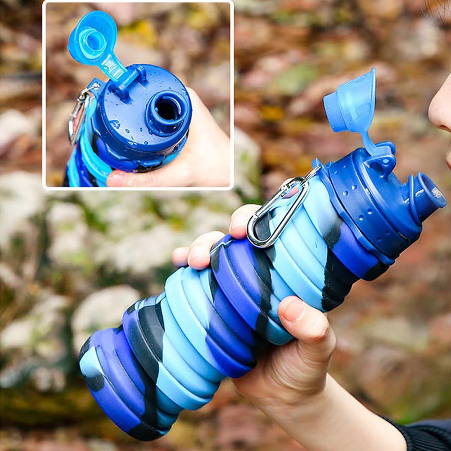 Thumbnail 1 de YCTMALL Collapsible Silicone Water Bottle 500ml with Mountaineering Buckle – Travel-Friendly, Reusable