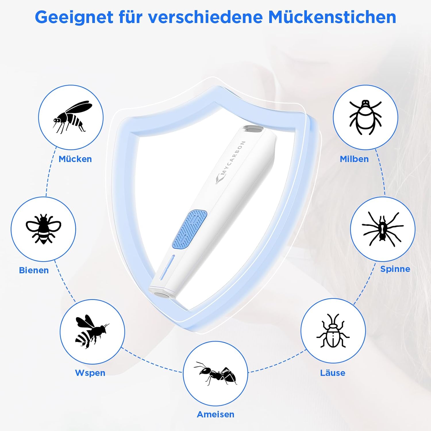 Detalle 2 de MYCARBON Mückenstich Hitzestift (USB‑C) – Insektenstichheiler ohne chemische Stoffe