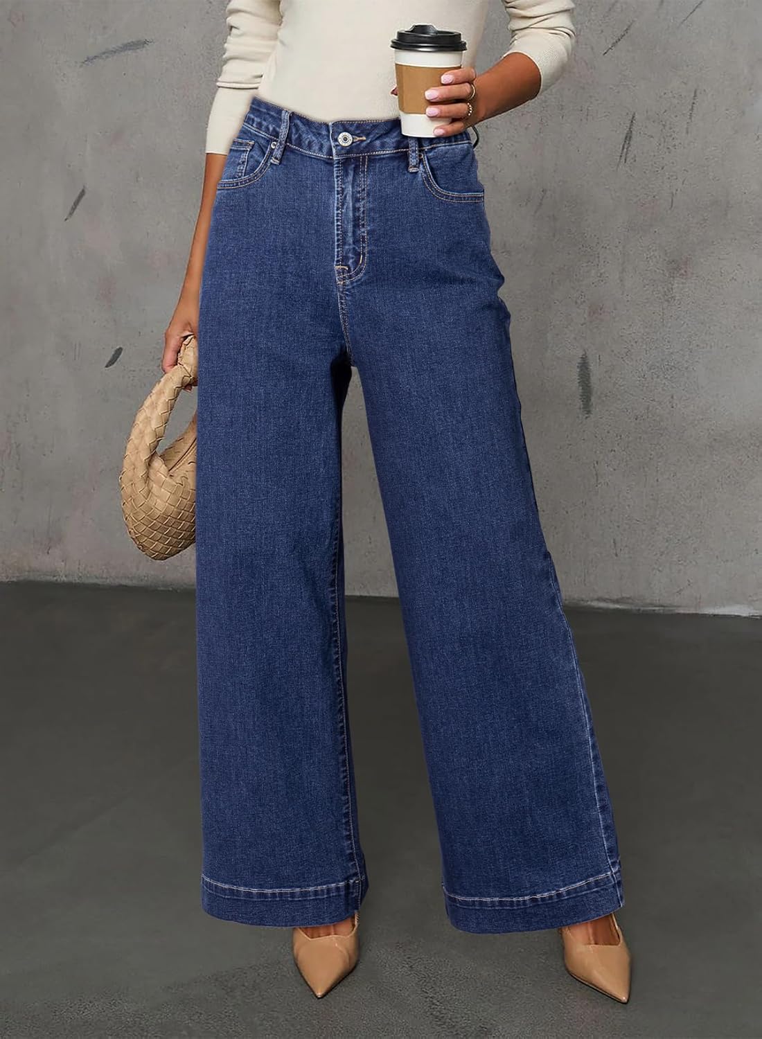 Thumbnail 1 de DOKOTOO Women’s Casual High-Waisted Stretch Button Wide-Leg Jeans with Pockets