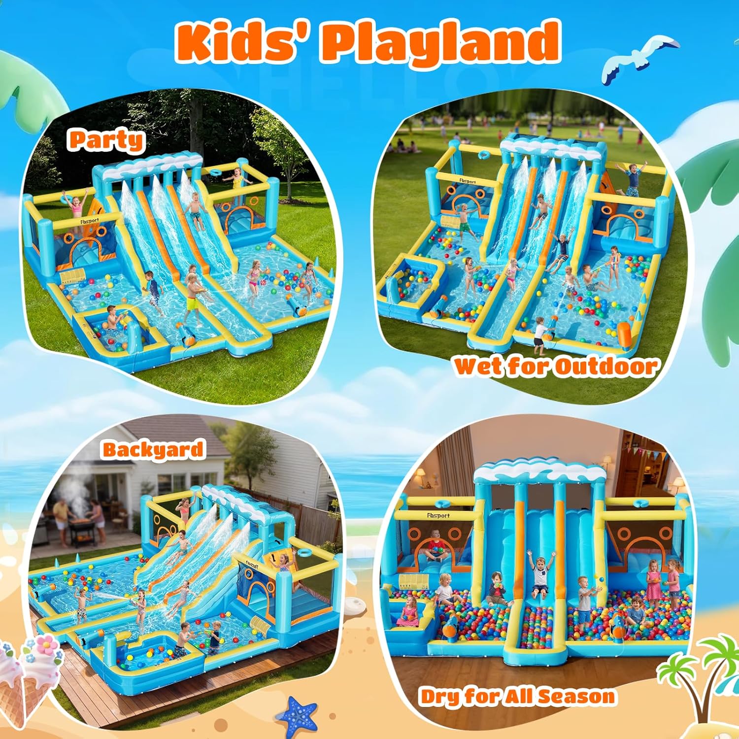 Thumbnail 4 de FBSPORT Inflatable Bounce House Water Slide with 3 Slides and 2 Bouncers: 10-in-1 Outdoor Play for Kids
