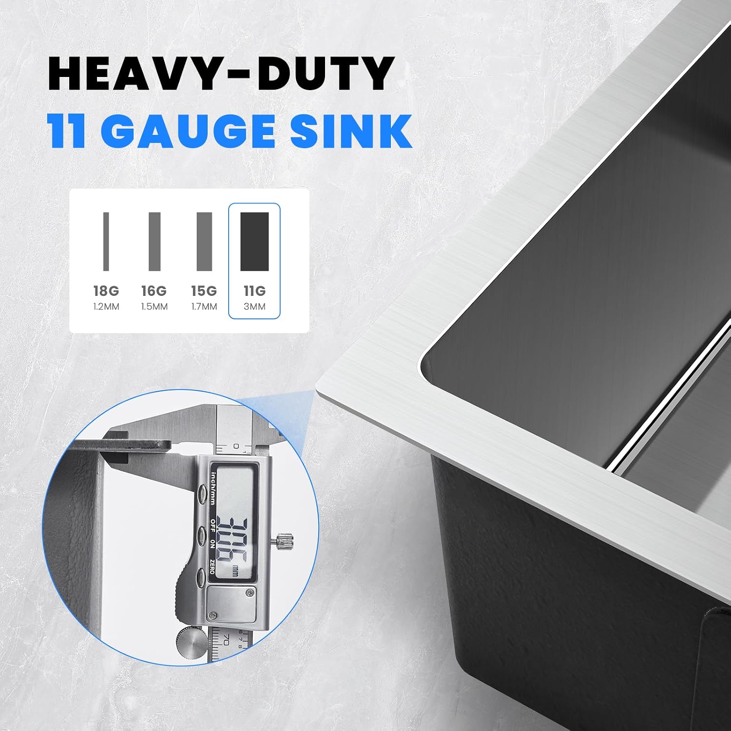 Detalle de POPFLY Kitchen Sink, 18-Gauge Stainless Steel