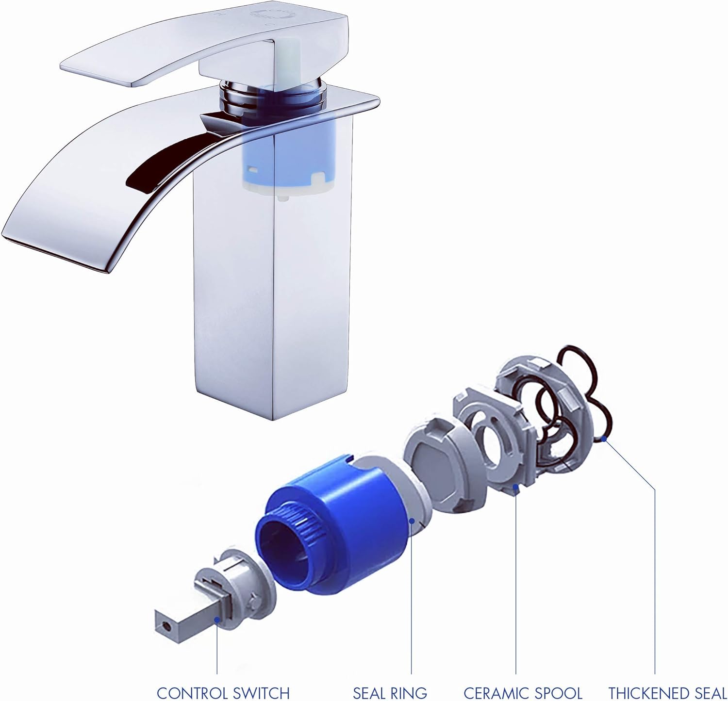 Thumbnail 3 de CECIPA Rubinetto Bagno Lavabo a Cascata con Leva unica – acciaio 304, altezza bocca 8,4 cm, risparmio 30% acqua