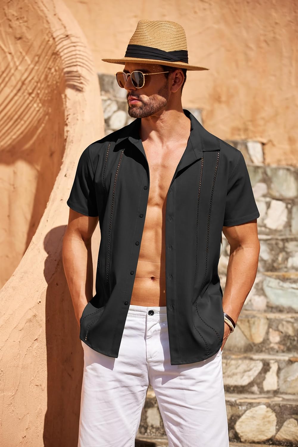 Thumbnail 2 de COOFANDY Men's Cuban Guayabera Shirt Short Sleeve 🌴