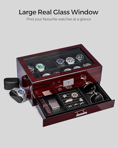Thumbnail 7 de ANWBROAD 12 Slots Watch Box for Men – 2-Tier Wooden Case with Lockable Glass Lid