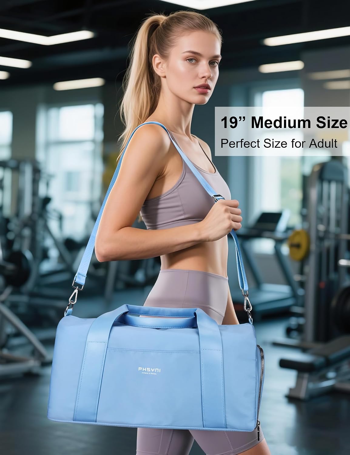 Thumbnail 5 de PHSYNI Sac de sport femme 19 pouces : sac de voyage 25 L avec compartiment à chaussures et poche imperméable