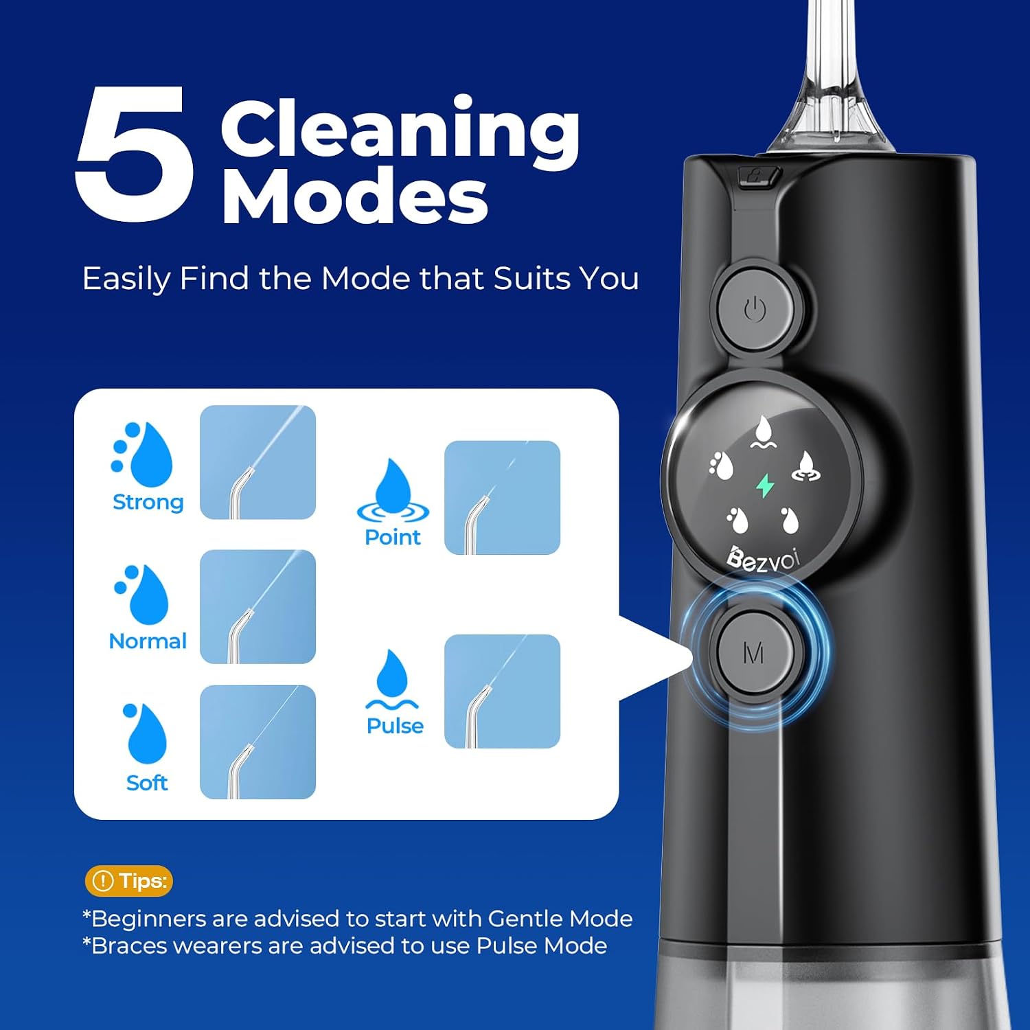 Detalle de Bezvoi Cordless Water Flosser, 300 mL Tank