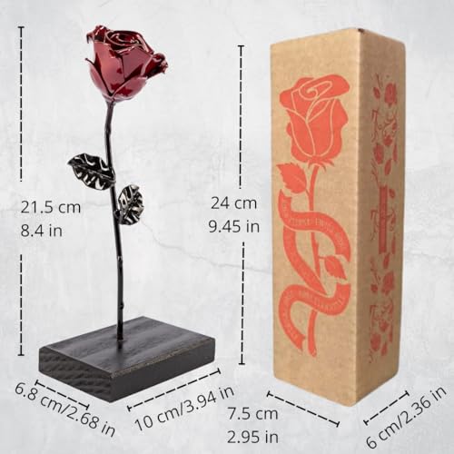 Thumbnail 2 de Forging Art Bcn Rosa Eterna de hierro forjado a mano con base de madera lacada (22 x 10 x 6,5 cm)