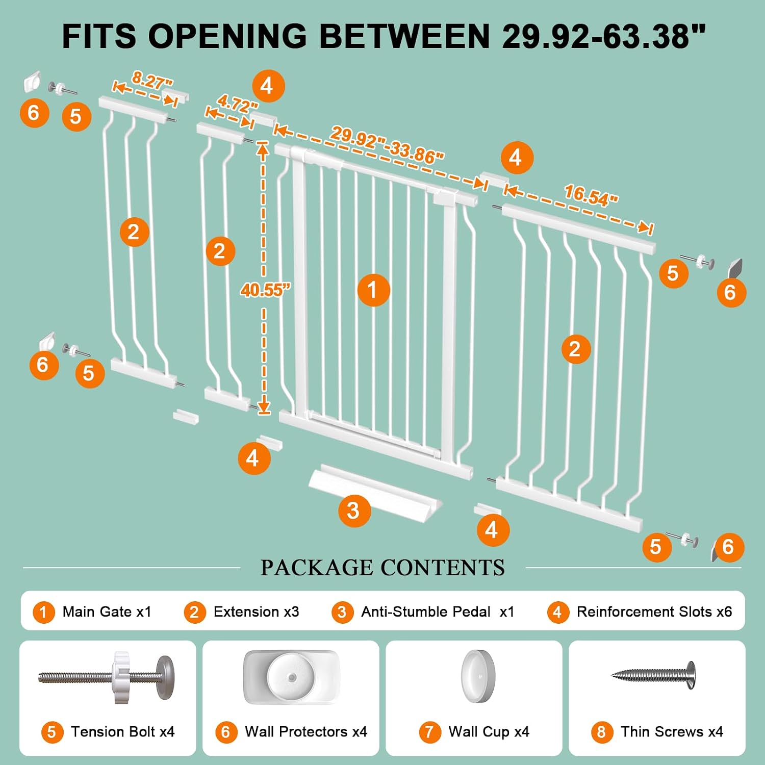 Thumbnail 1 de ALLAIBB 40.55" Extra Tall Baby Gate, White, Pressure-Mounted, Auto-Close
