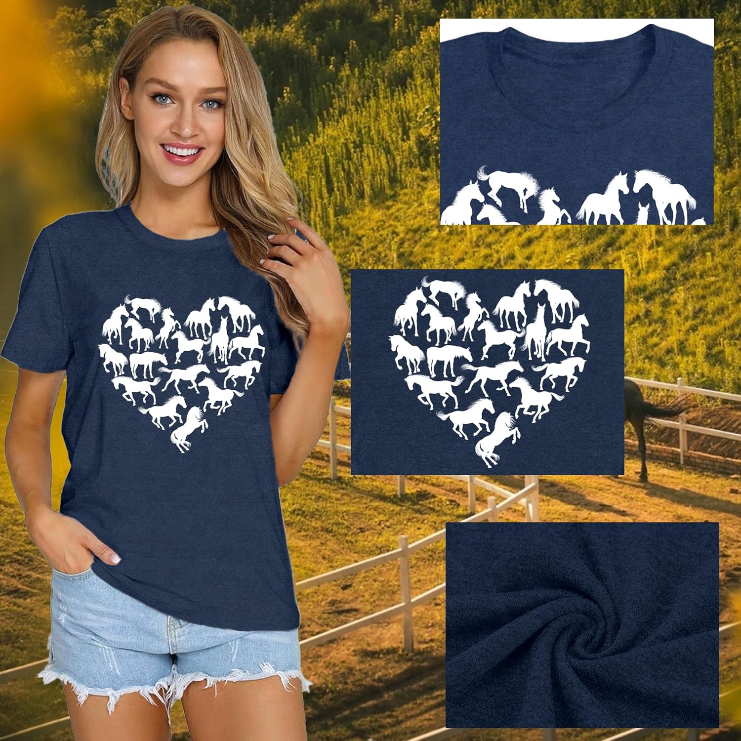 Detalle de Qskall Horses T-Shirt for Horseback Riding Lovers (Equestrian Tee Top)