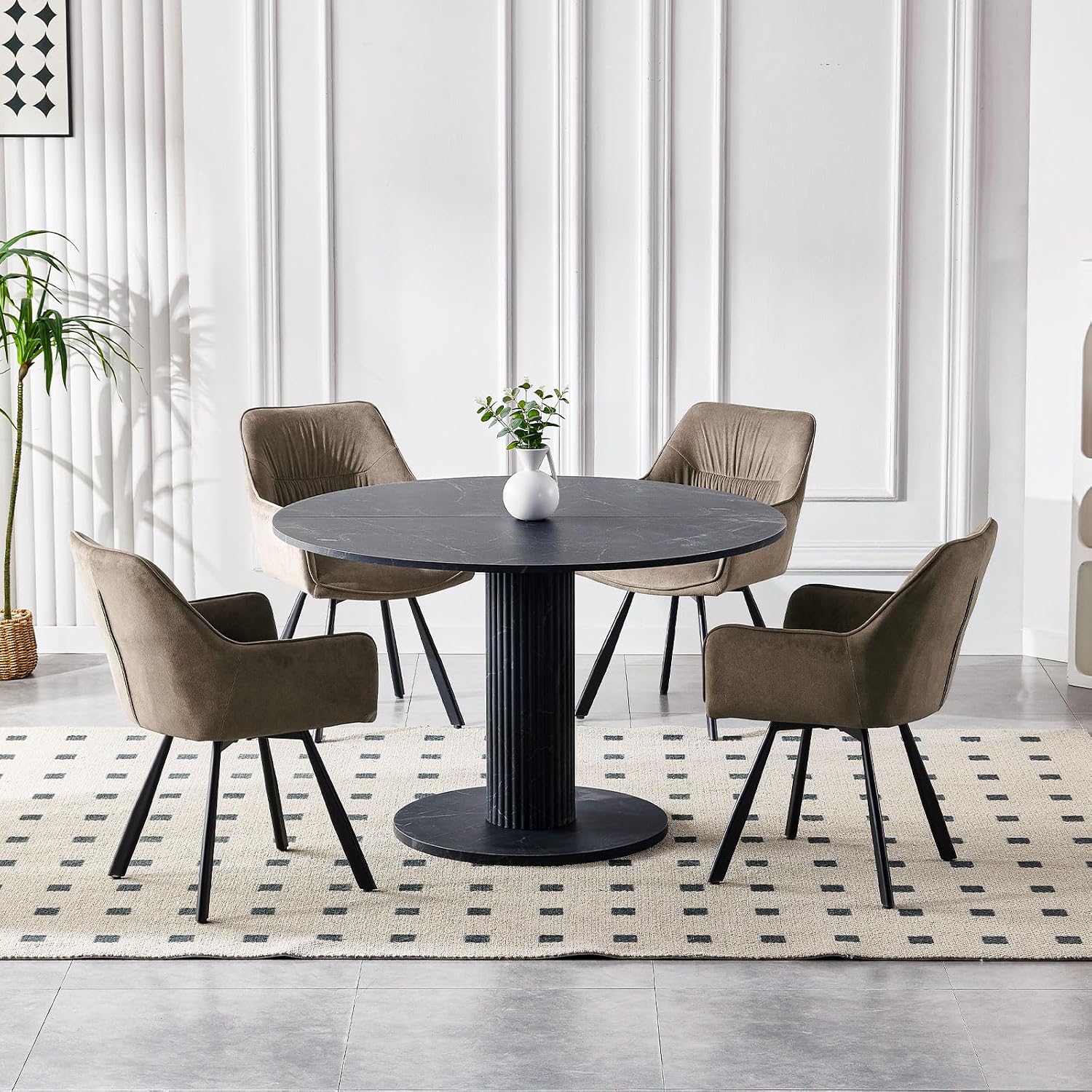 Thumbnail 1 de LEWE 360° Swivel Dining Chairs (Set of 2) with Arms, Backrest & Metal Legs in Brown
