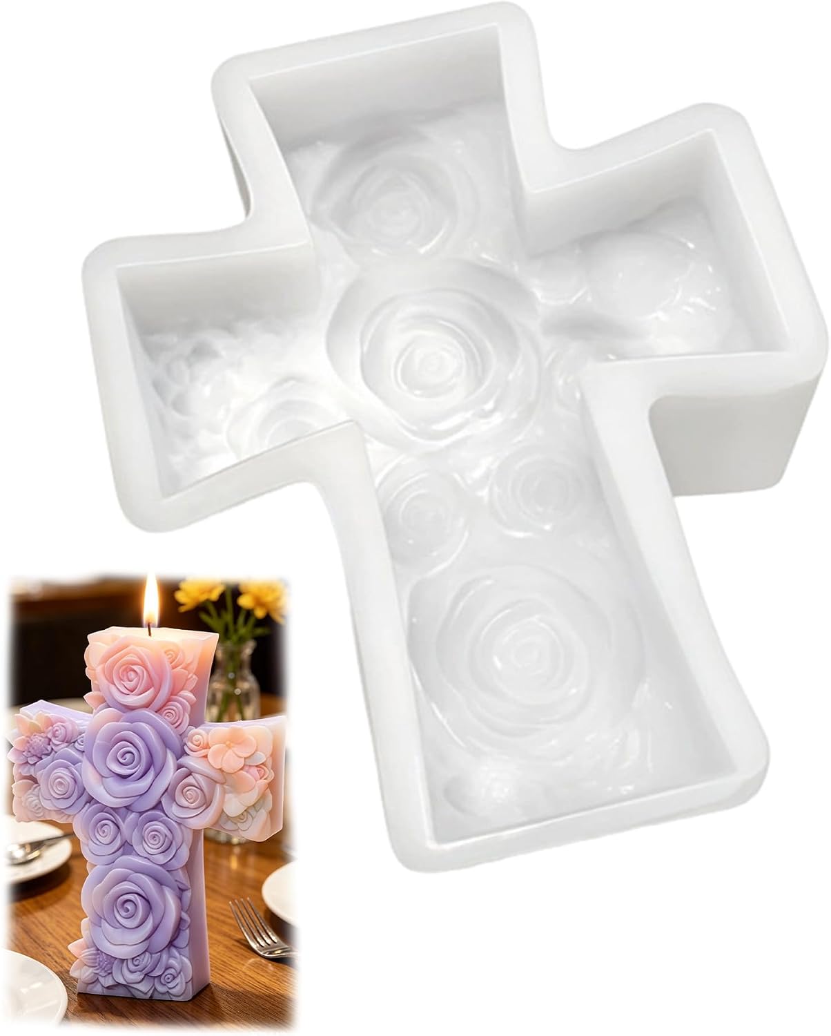Detalle de Cross Candle Silicone Mold with Rose Detail