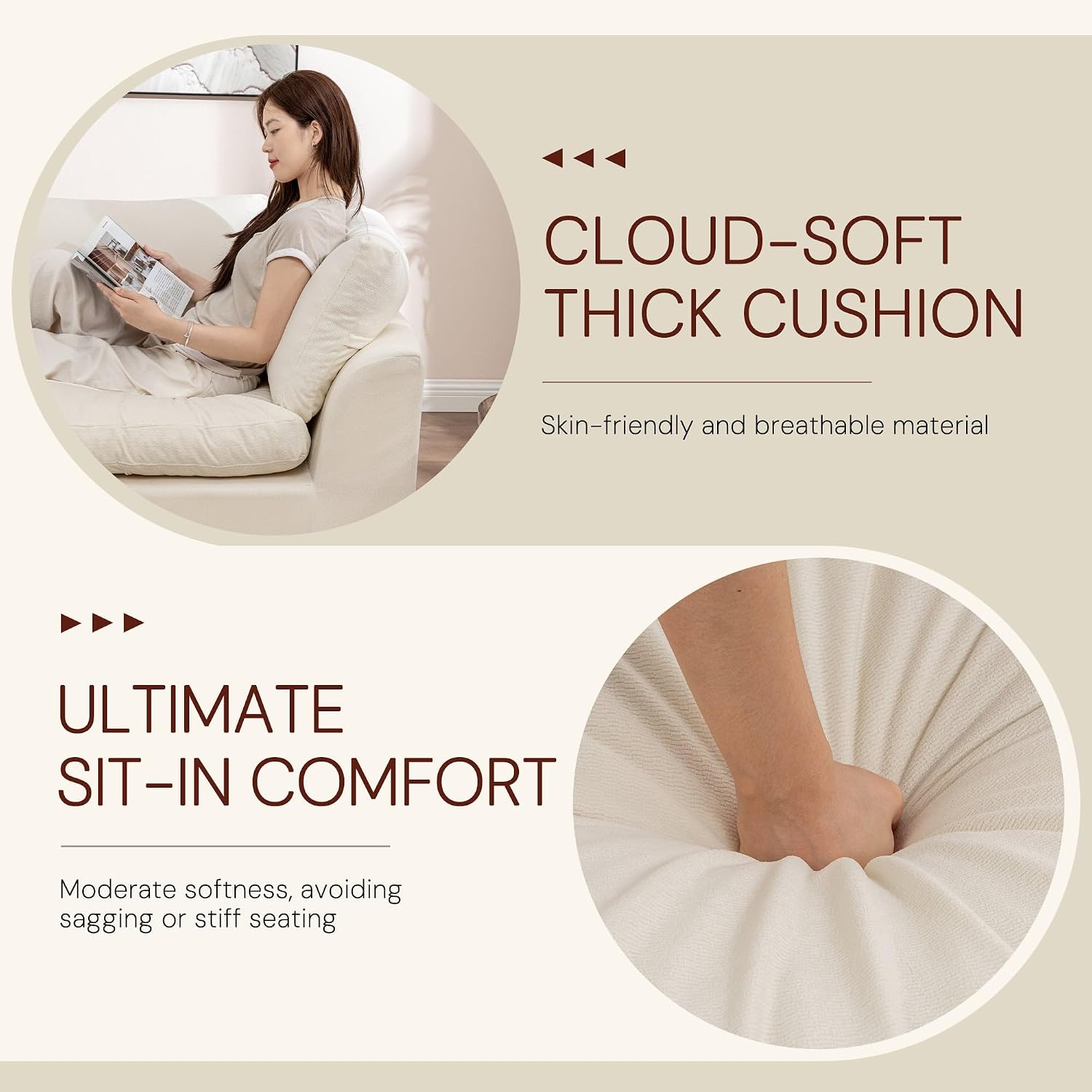 Detalle de Korser LSYB-5525BEIGE 110-Inch Modular Chenille Sectional Sofa with Ottoman