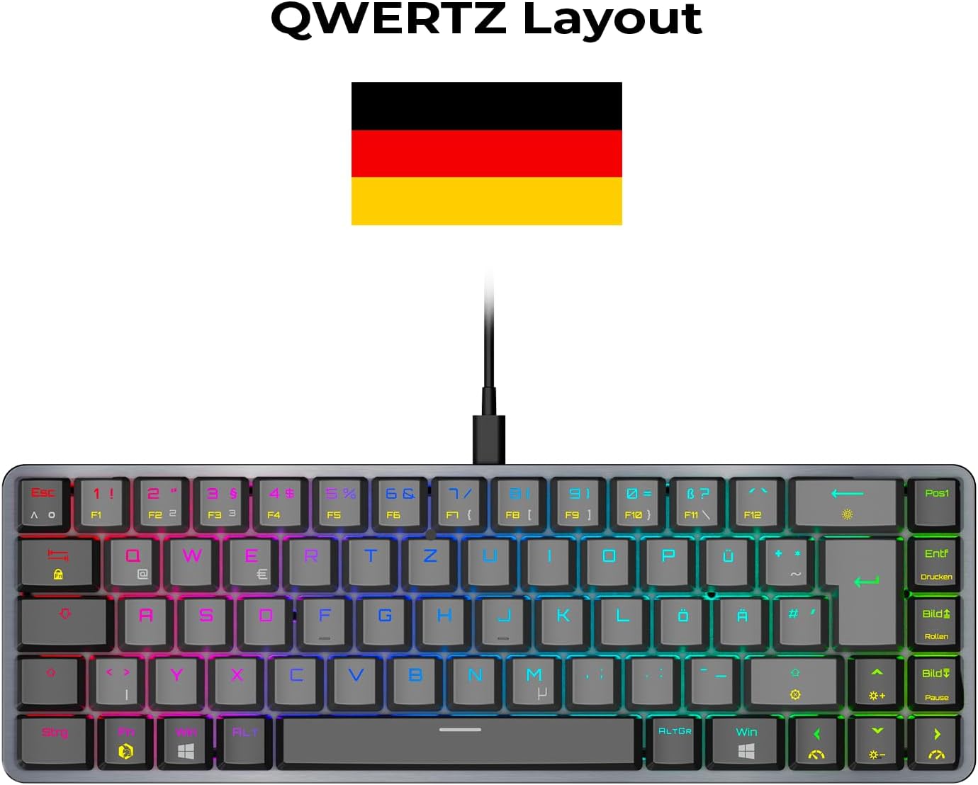 Thumbnail 1 de EMPIRE GAMING K241 – schlanke Low-Profile Aluminium Gaming-Tastatur (DE, QWERTZ), 69 Tasten MX Red, RGB, NKRO, USB‑C abnehmbar