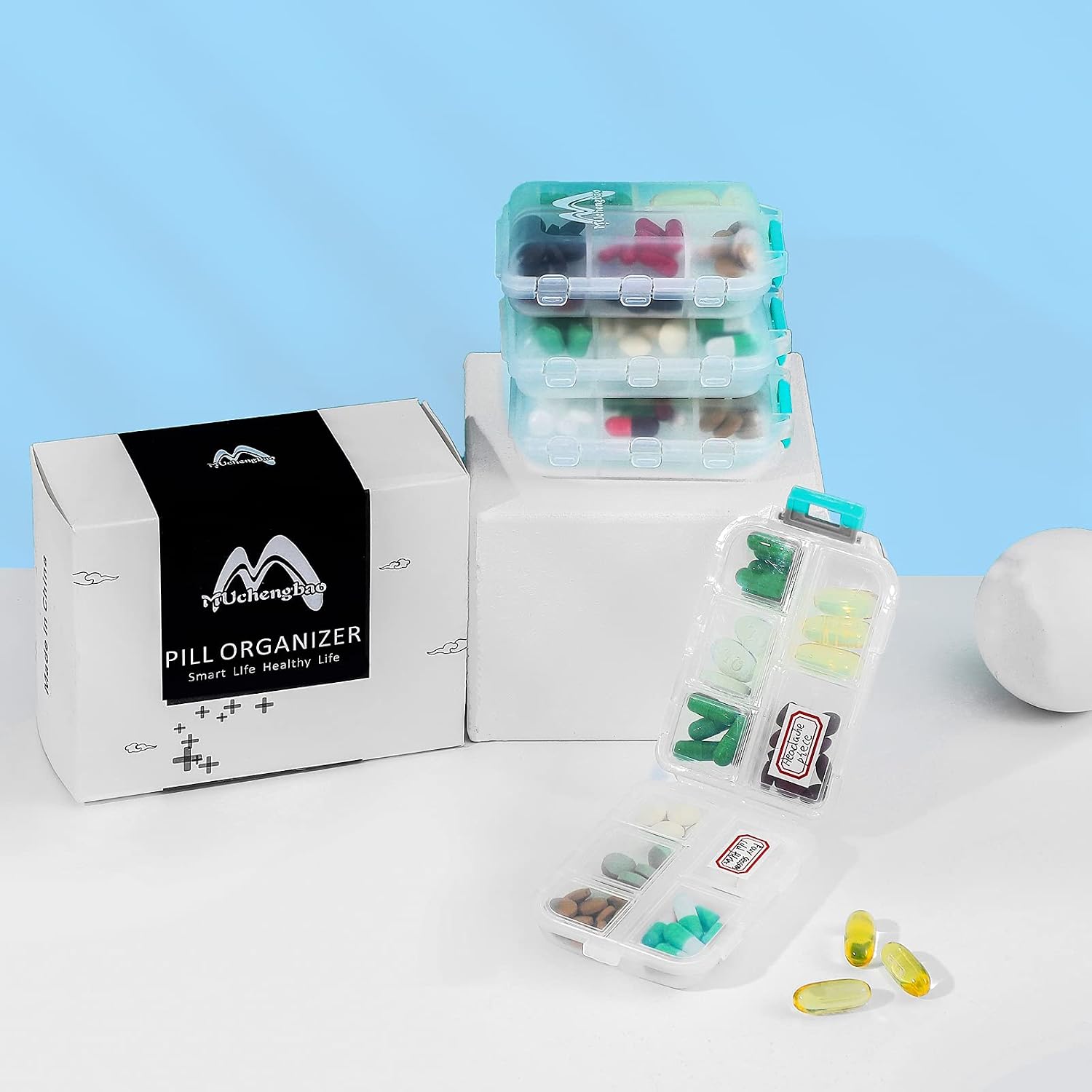 Thumbnail 6 de 4er Pack Tablettenbox 7 Tage – Pillendose mit 10 Fächern von Muchengbao (Weiß)
