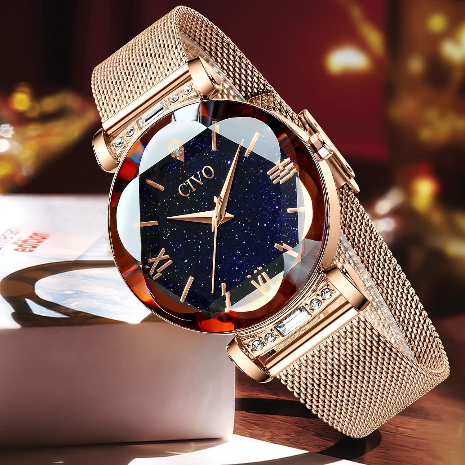 Detalle de CIVO Damen Uhr – Minimalistische Quarzuhr mit Wasserdichtheit und Roségold-Elementen