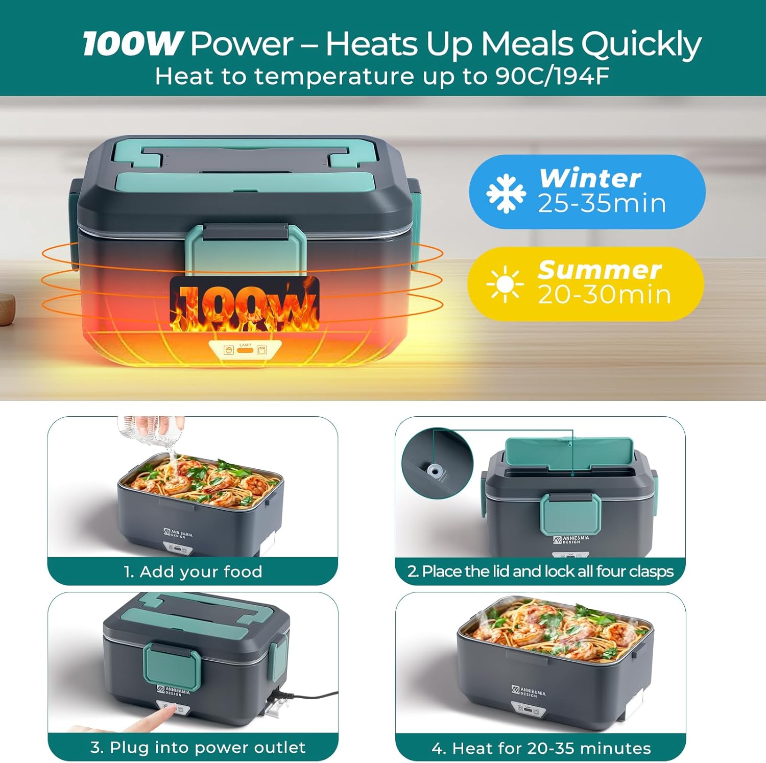 Thumbnail 4 de Annie & Mia Design Electric Lunch Box 100W, 3.5L 🍱