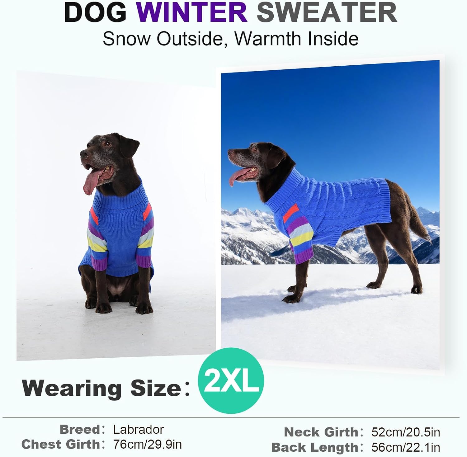 Thumbnail 6 de OUOBOB Dog Jumper for Large Dogs (Blue, Size L) – Stretchy Knitted Winter Pullover