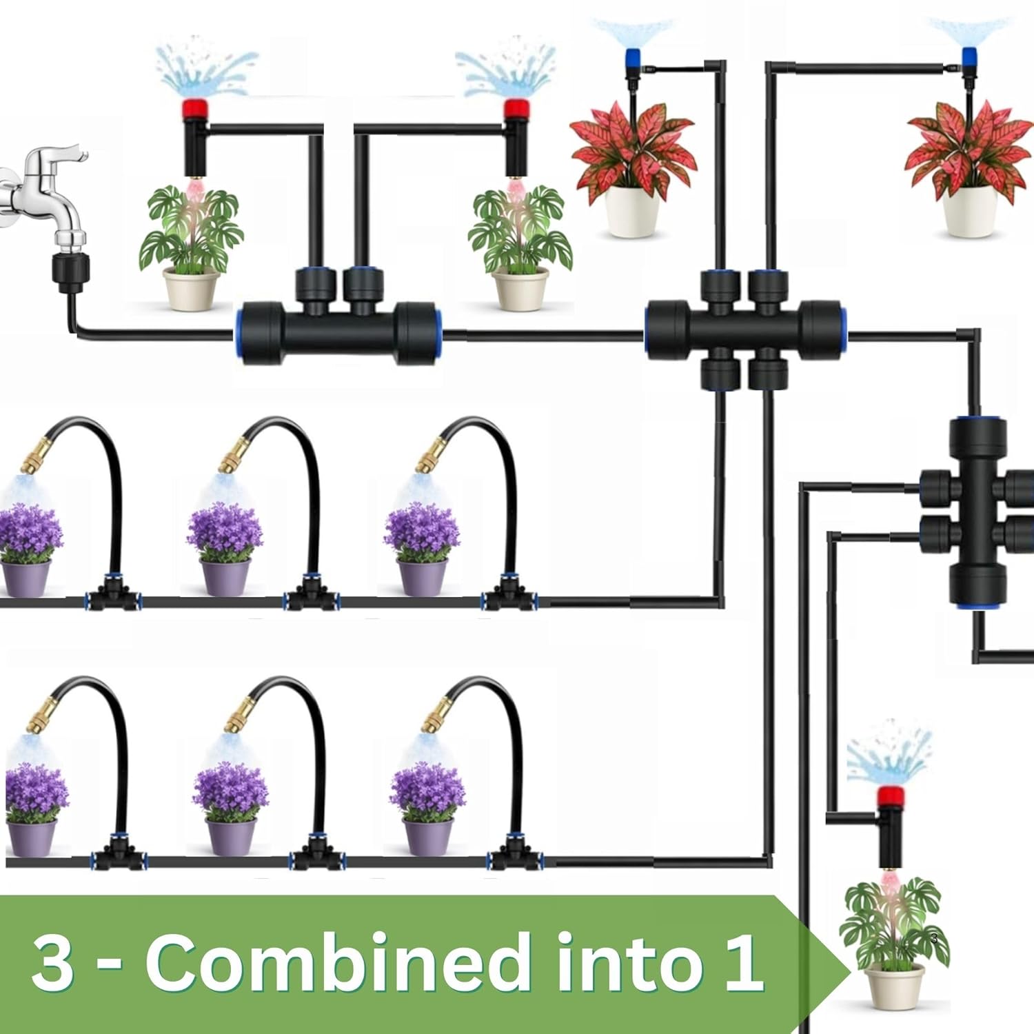 Thumbnail 1 de Drip Irrigation System for Garden Watering: 240FT Automatic Kit with Quick Connect 1/2"/12mm PE Tubing