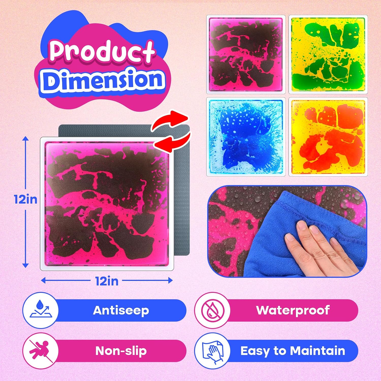 Detalle de Sensory Floor Tiles for Kids Toddlers: 12x12 Liquid Lava Tiles (4 Pack) for Dexterous Play & Sensory Rooms