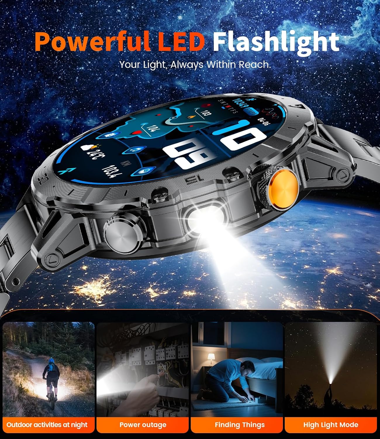 Detalle 2 de HIRREO EF18 Military Smart Watch for Men – 1.85" HD Display, 1000mAh Battery, LED Flashlight, 8+ Sport Modes, IP68