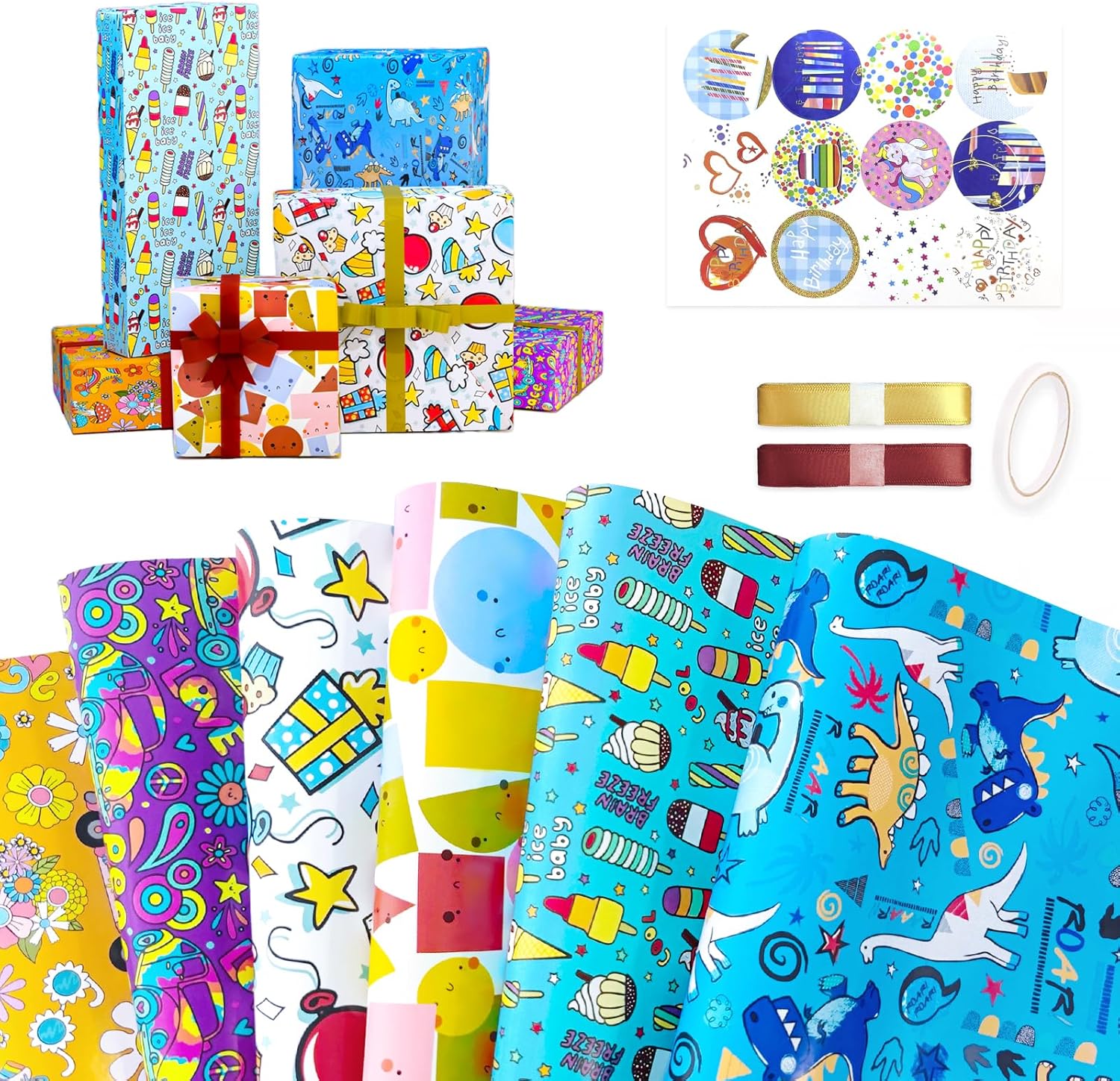 Kinder-Geschenkpapier Set 70 x 50 cm