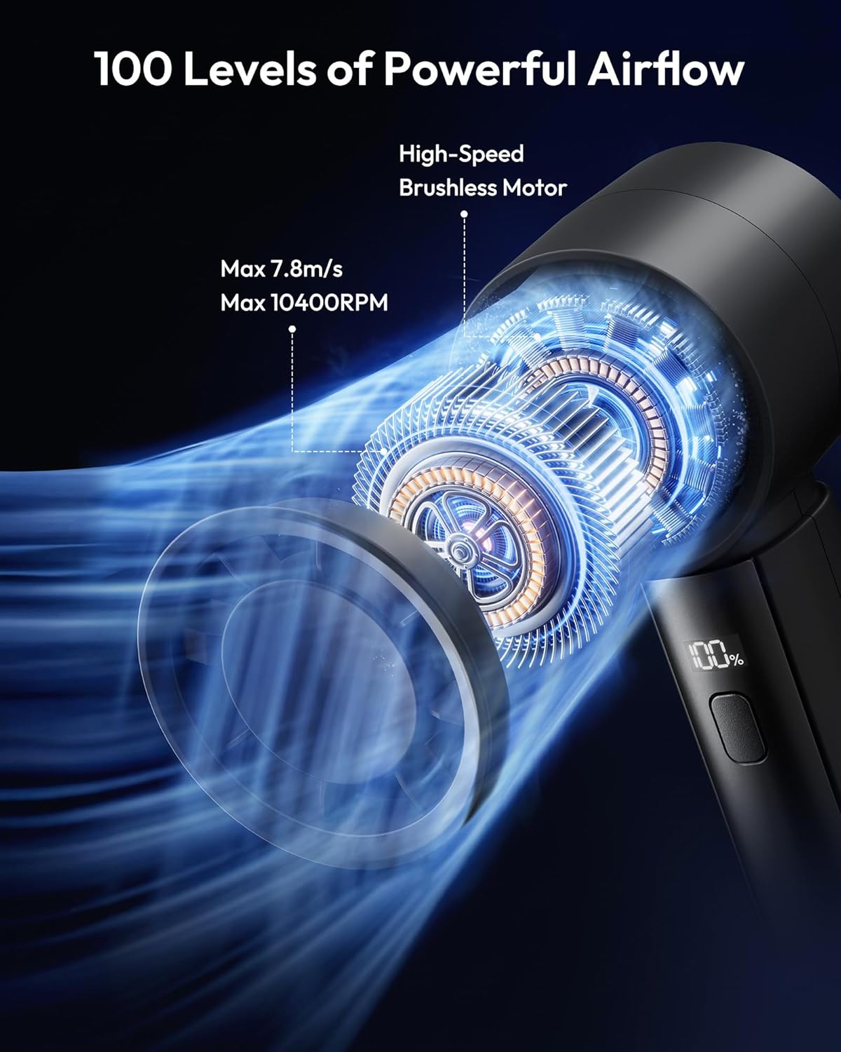 Thumbnail 1 de Gaiatop Powerful Handheld Fan Rechargeable with 100-Level Turbo Speed – 4000mAh, Black