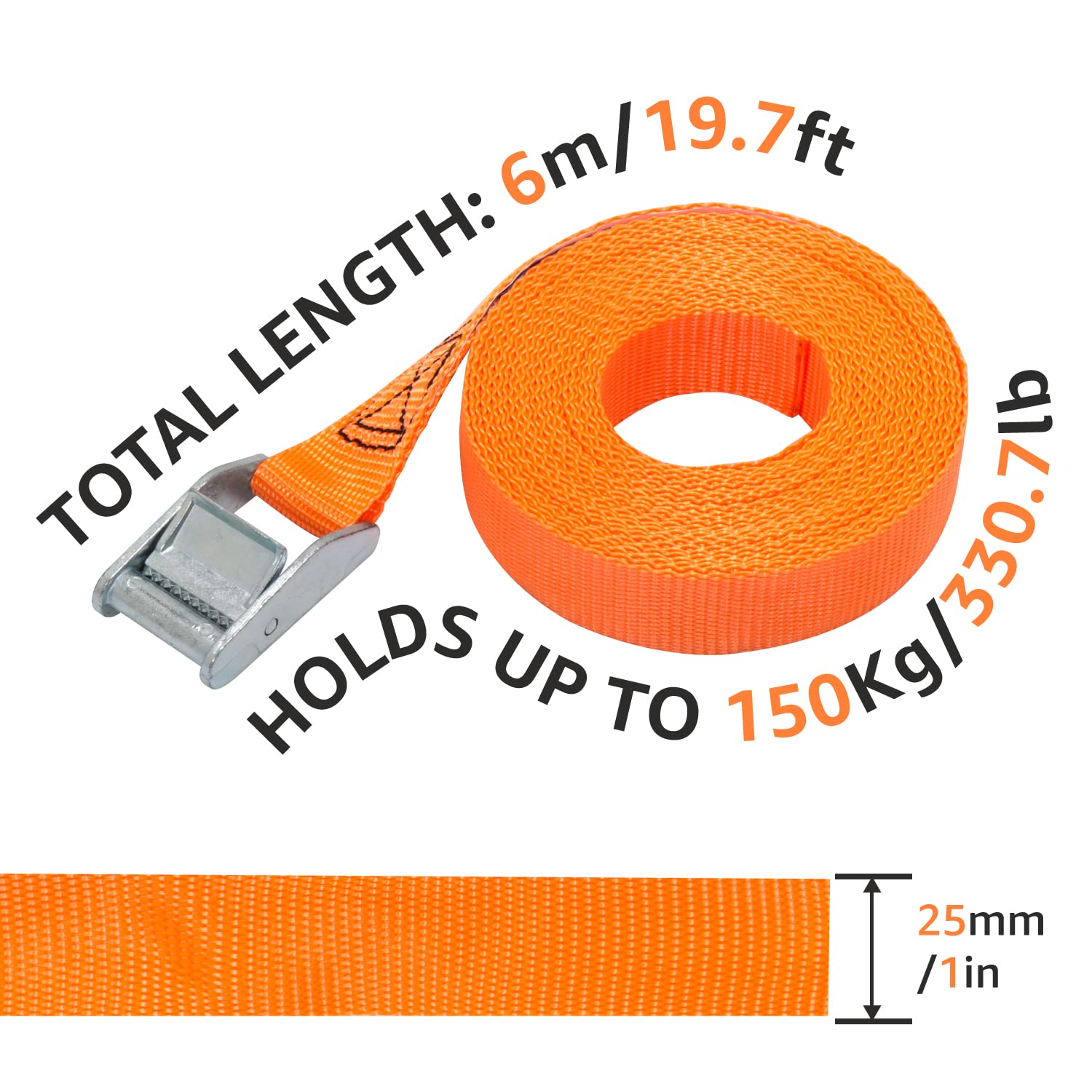 Detalle 2 de Amazon Basics Cinghie di fissaggio 6 m x 25 mm – confezione da 4, EN12195-2, arancione
