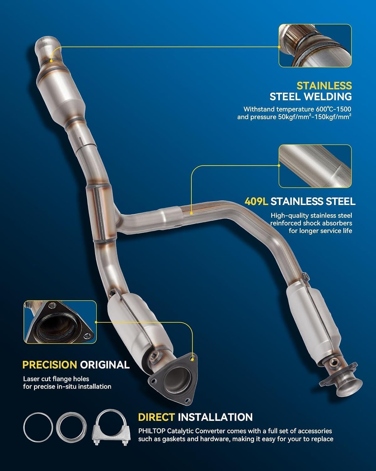 Thumbnail 2 de PHILTOP Catalytic Converter Kit for GM Silverado/Sierra 1500 and Tahoe/Yukon (5.3L & 4.3L) – EPA Compliant