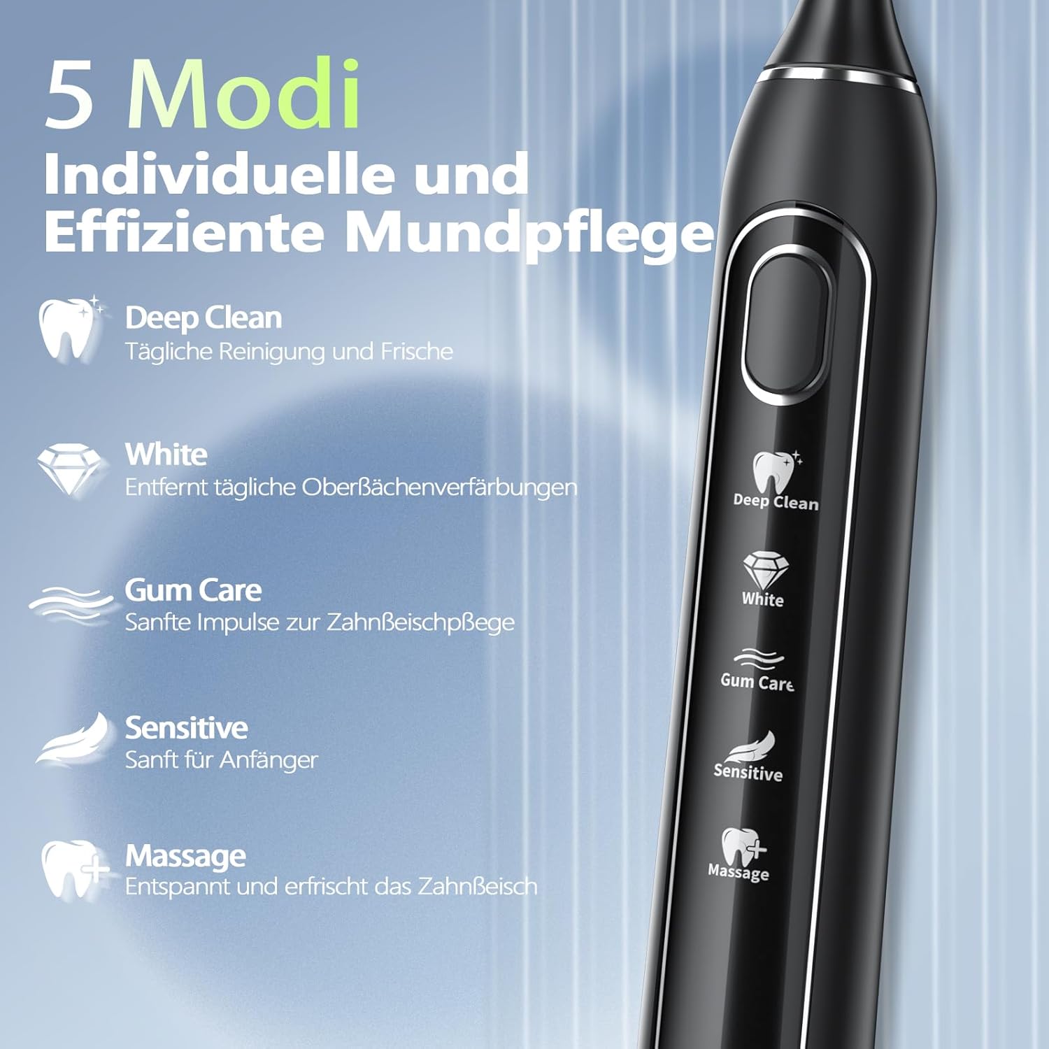 Detalle de OasiSmile Y06 Schallzahnbürste 2026 – 42.000 VPM, 5 Modi, IPX7, 6 Bürstenköpfe und 100 Tage Akku