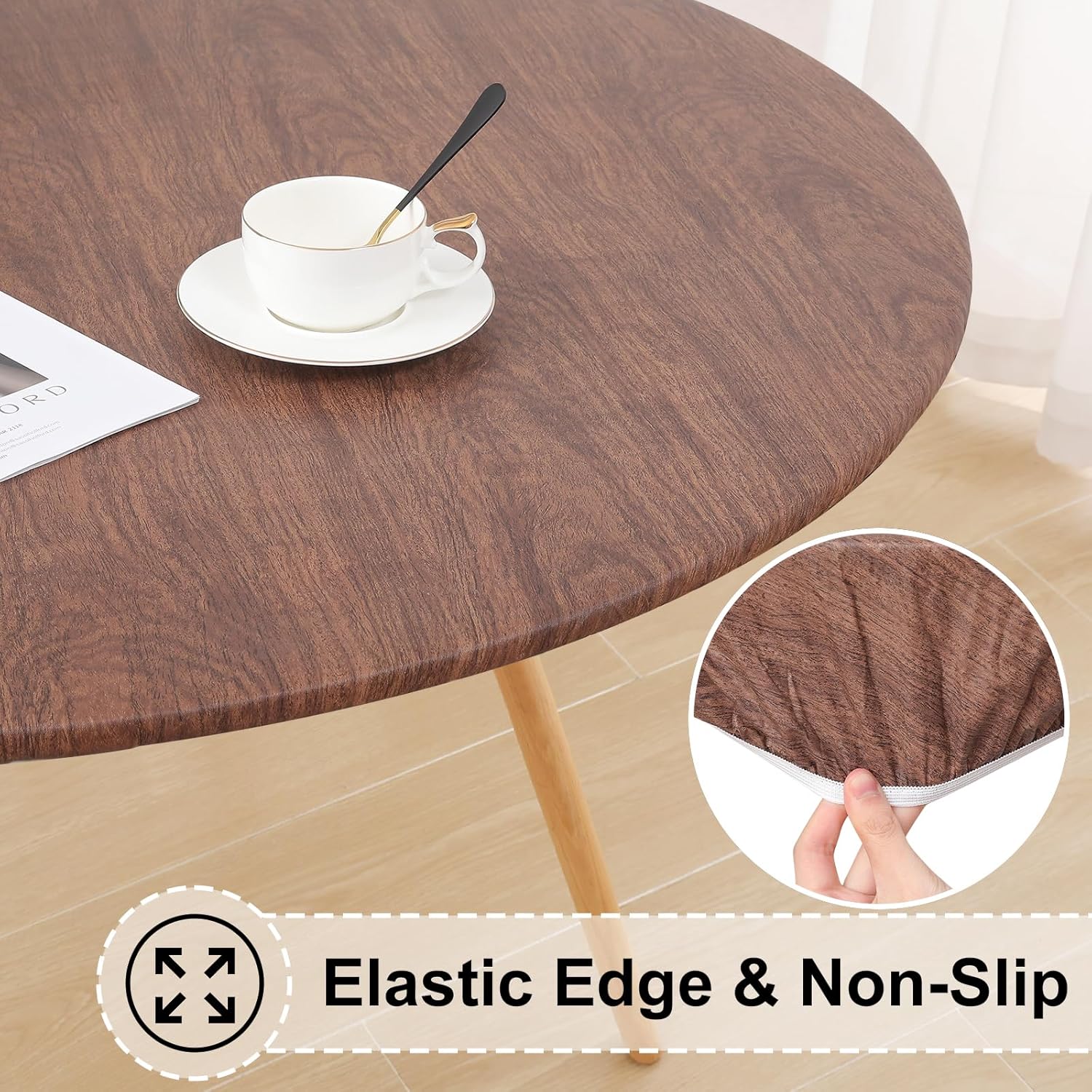Thumbnail 1 de misaya Round Fitted Tablecloth with Elastic Edge (Waterproof Vinyl Flannel Backed) for 36–44" Round Tables