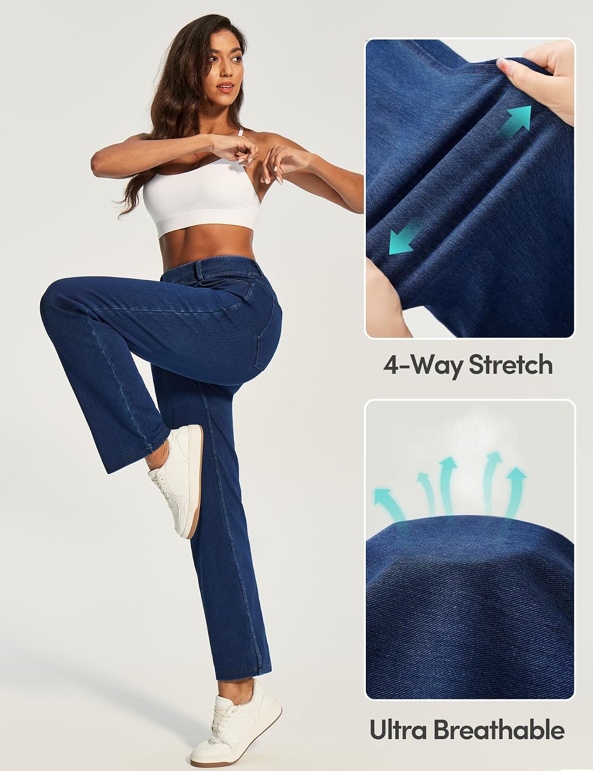 Detalle 2 de IUGA Straight Leg Jeans for Women: Cloud-Like Stretch Pull-On High-Waisted Jeans