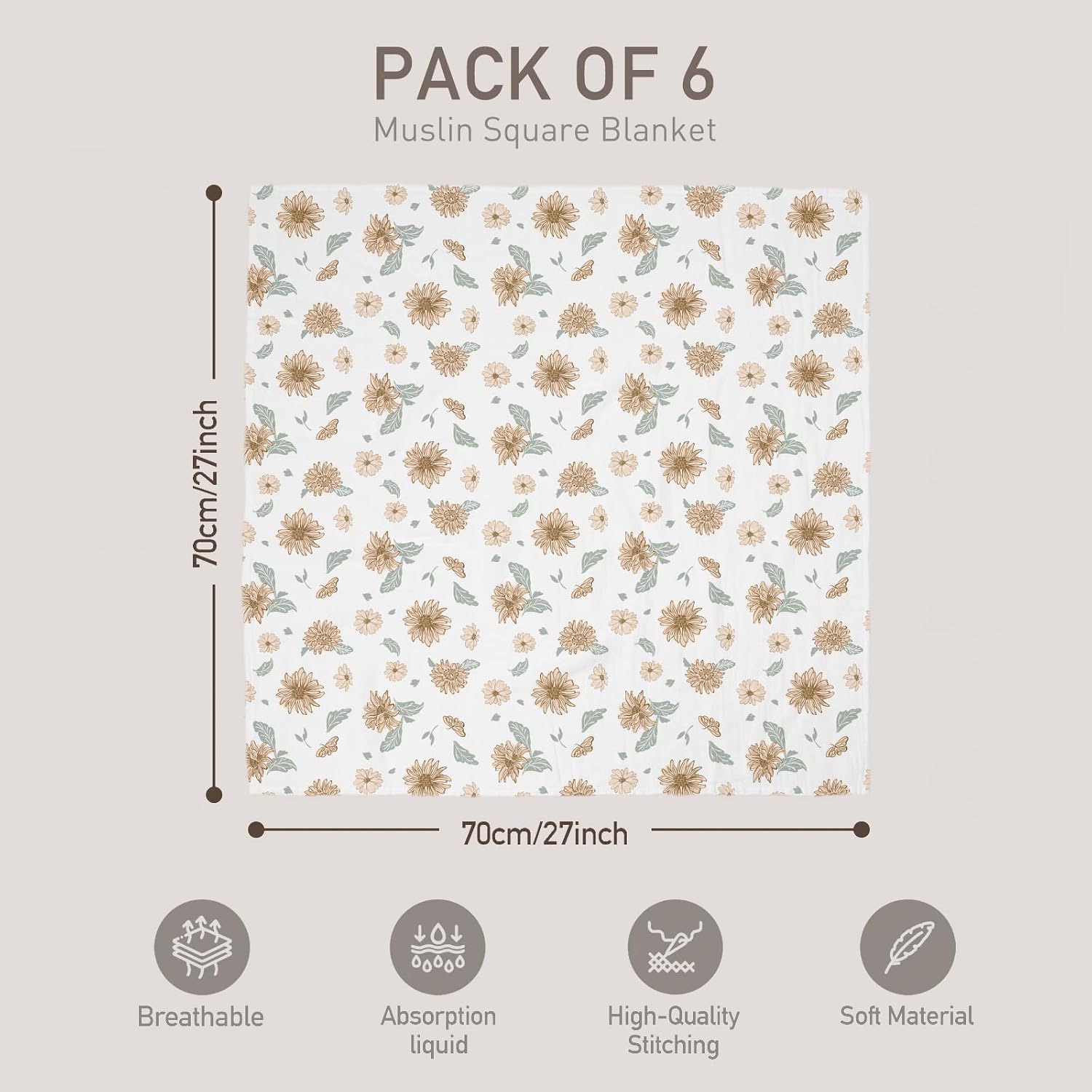 Thumbnail 1 de GLLQUEN BABY Musselintücher (70 x 70 cm) im 6er-Pack – Spucktücher aus Bambus und Baumwoll-Musselin