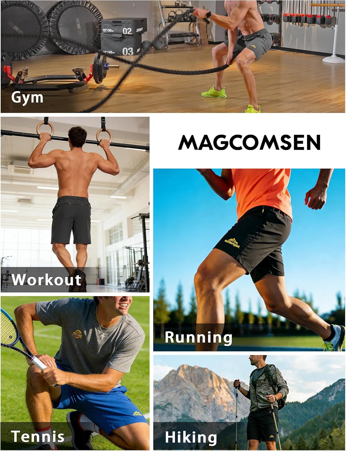 Thumbnail 3 de MAGCOMSEN men’s gym shorts with zip pockets (quick-dry, stretch) for running, hiking and workouts