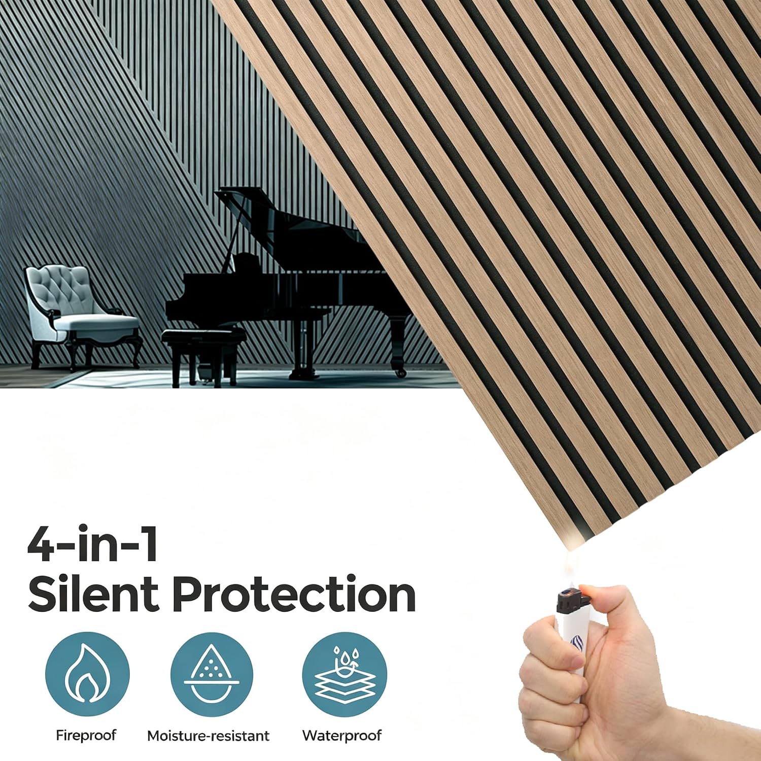 Detalle 2 de AKUMAX AM -3D02-Walnut-18mm-4P Acoustic Wall Panels, 0.7-Inch Walnut