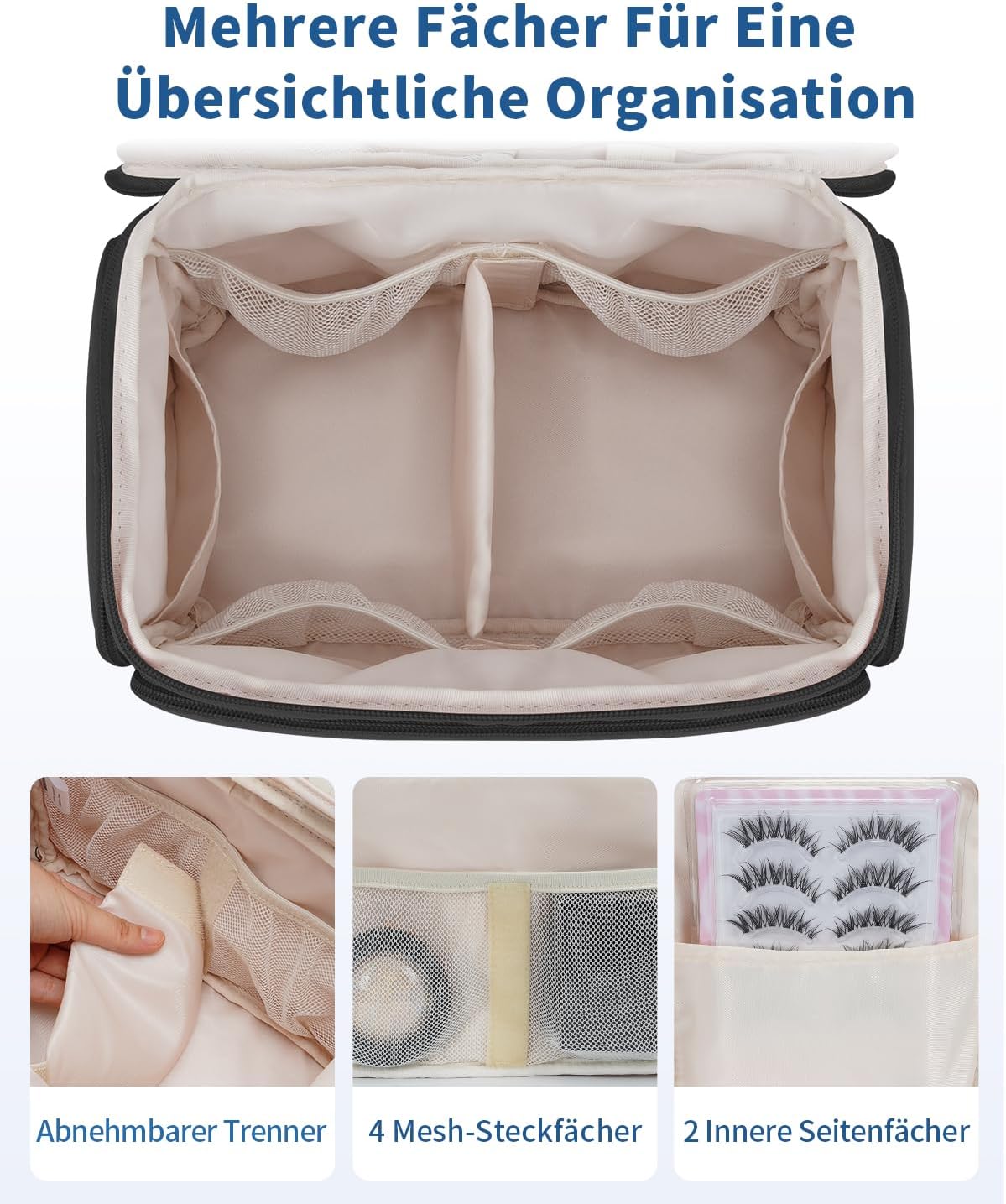 Thumbnail 2 de WANDF Reise-Kulturbeutel für Damen – große, weit geöffnete Kulturtasche (Schwarz) mit Tragegriff