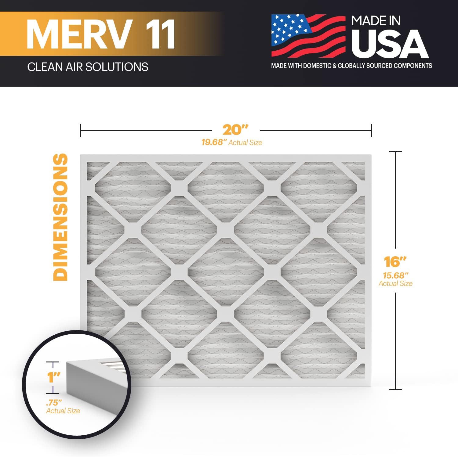 Thumbnail 1 de BNX TruFilter 16x20x1 MERV 11 (6-Pack) Air Filter — Made in USA