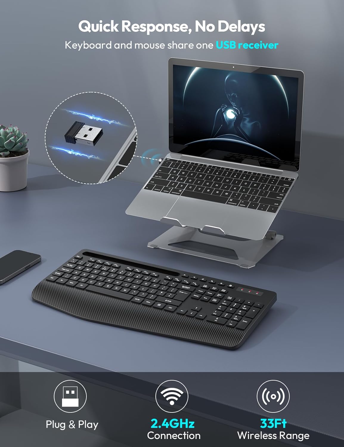 Thumbnail 3 de Wireless Keyboard with Wrist Rest 18-key silent ⌨️