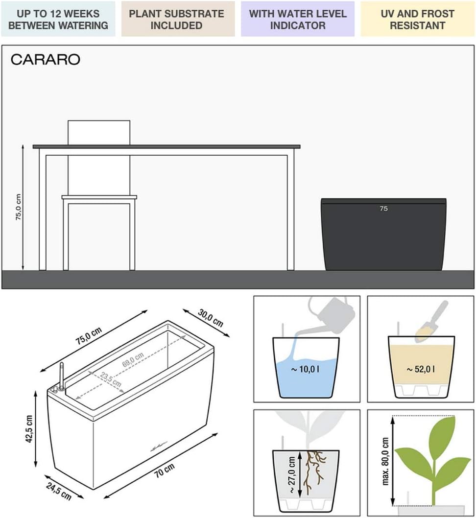 Thumbnail 1 de Lechuza Pot de Fleurs d'Intérieur Premium Cararo – Réserve d'Eau Intégrée, Blanc, 75 x 30 x 43 cm