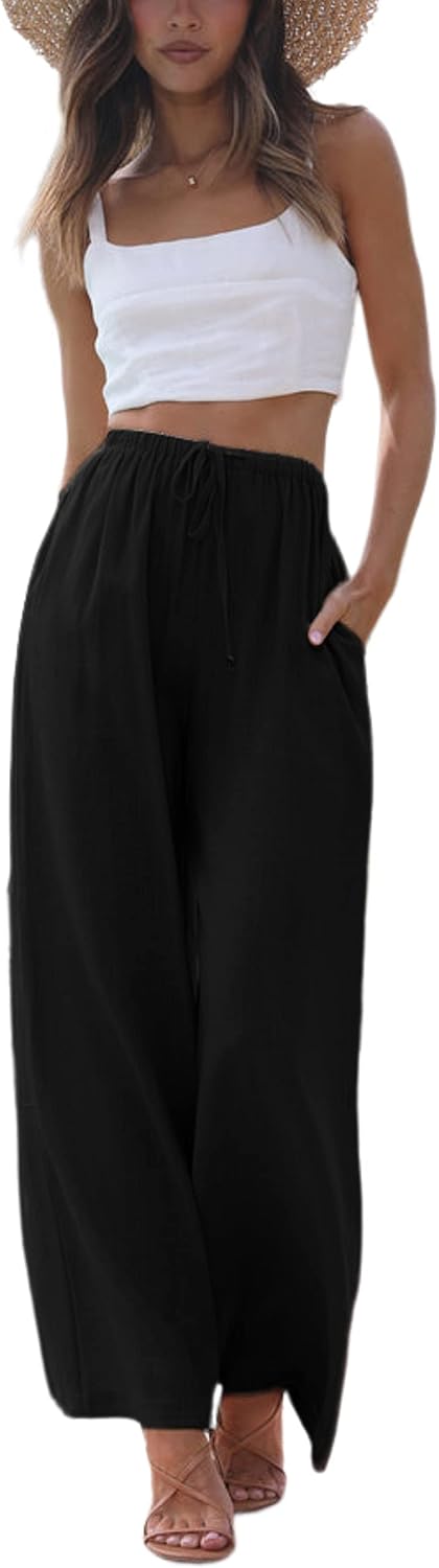 Detalle de Faleave Women's Cotton Linen Summer Palazzo Pants with Pockets