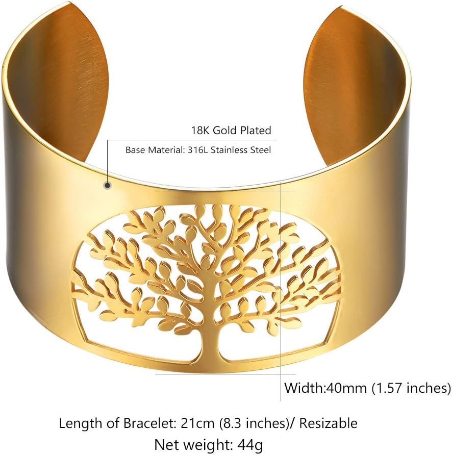Thumbnail 4 de PROSTEEL anello-bracciale aperto regolabile unisex Albero della Vita in acciaio e placcato oro 18K (confezione regalo)