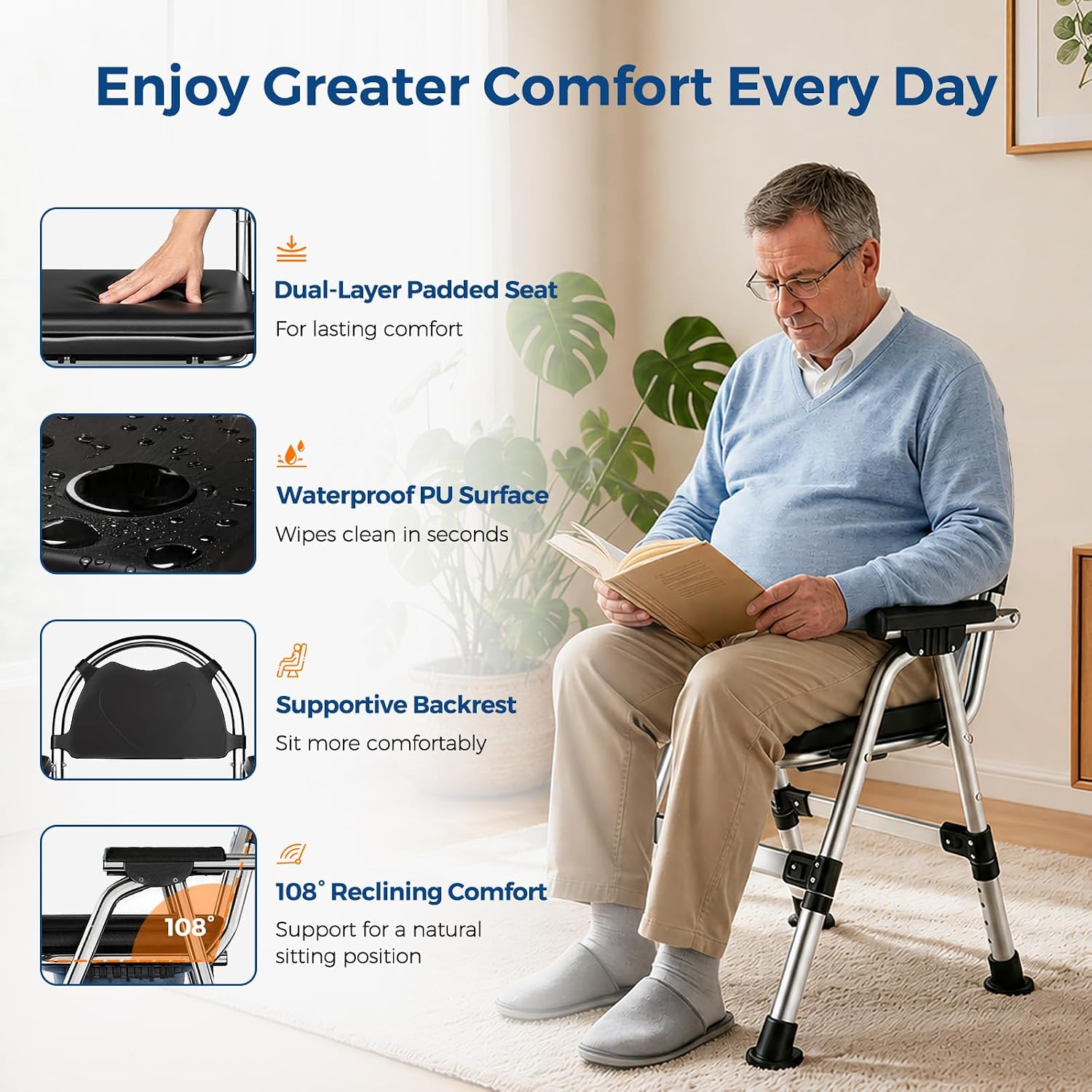 Thumbnail 6 de YOGFWV Foldable Commode Toilet Chair with Height Adjustable Frame