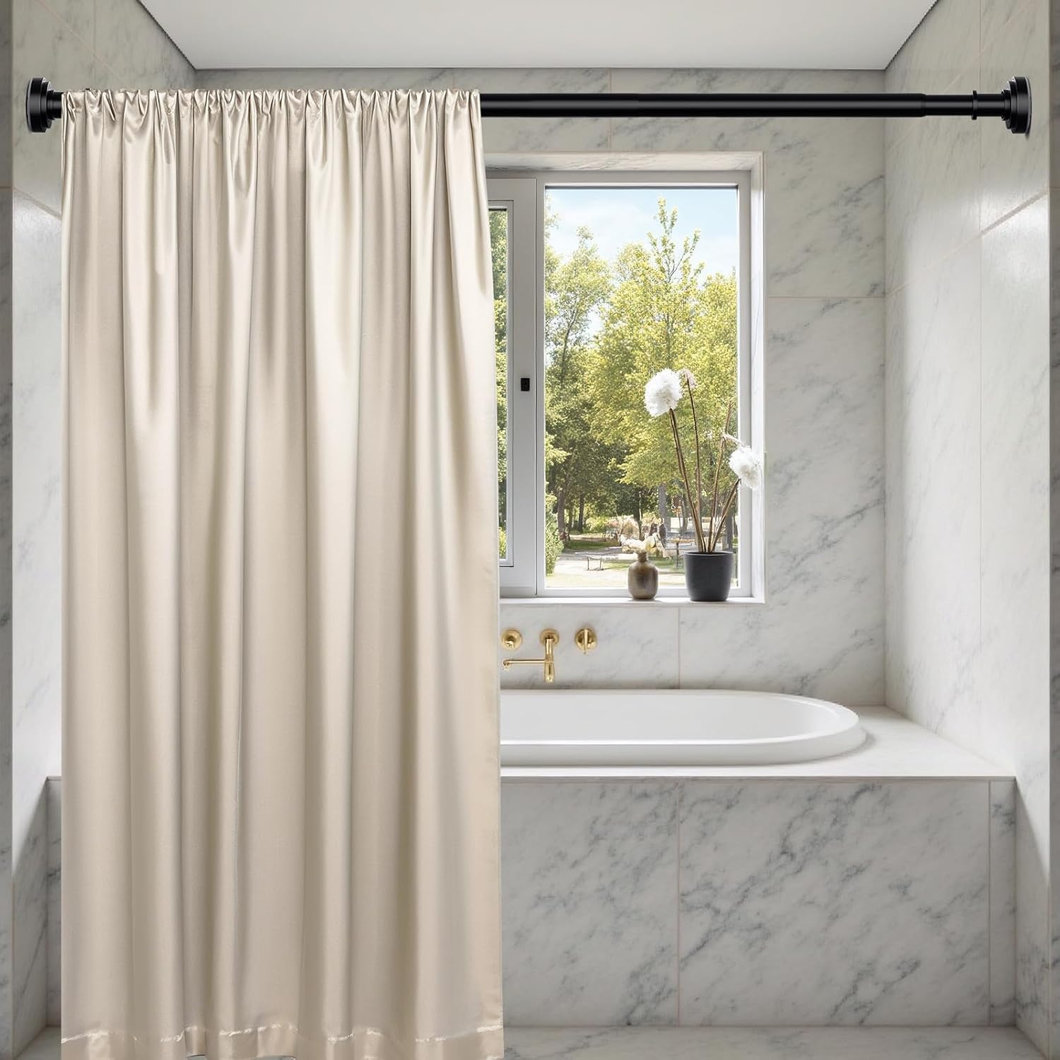 Thumbnail 4 de Black Shower Curtain Rod 36-84 Inch Adjustable 📏