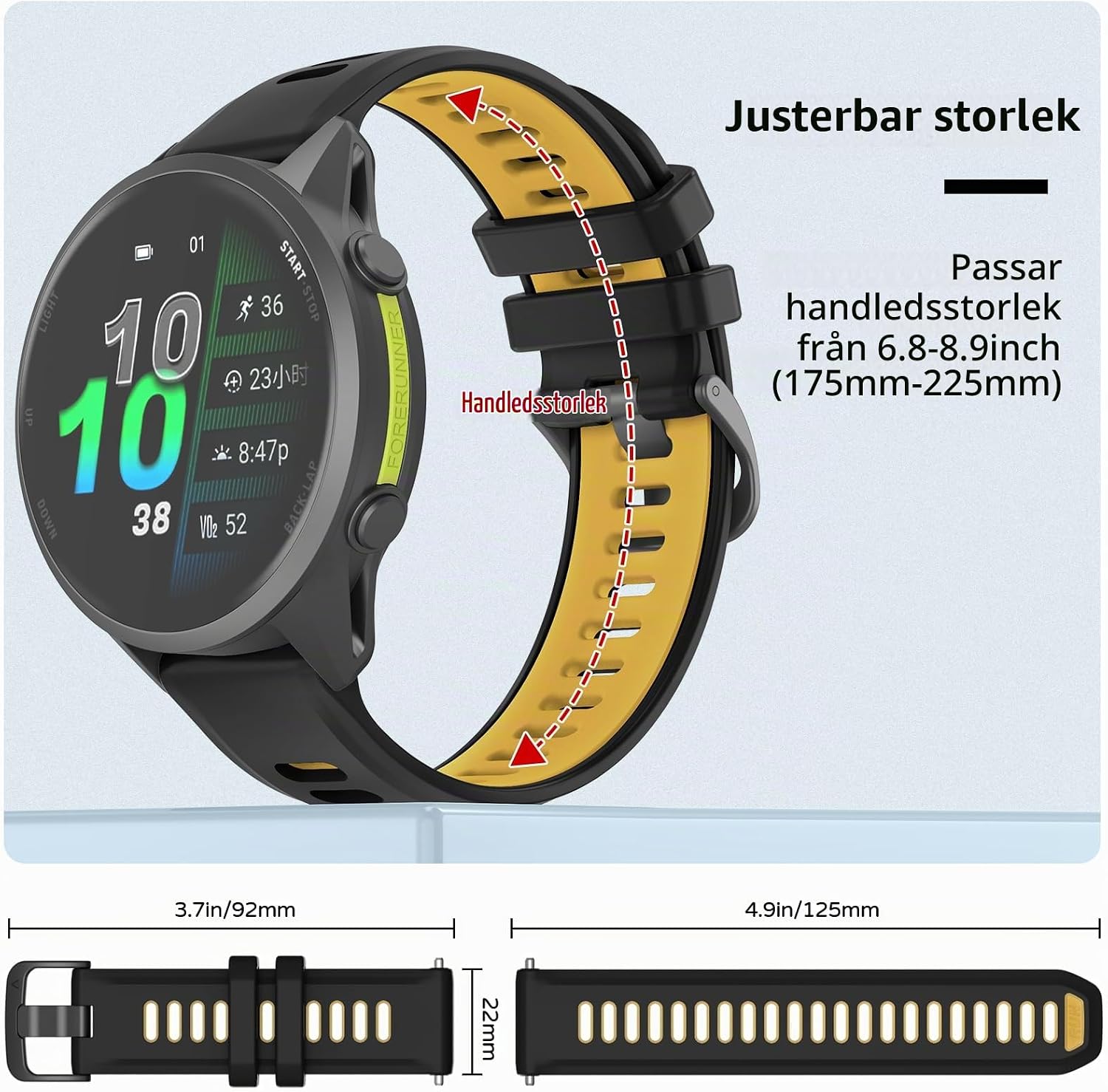 Detalle 1 de U-LIMVE armband för Garmin Forerunner, 22 mm silikon med verktyg