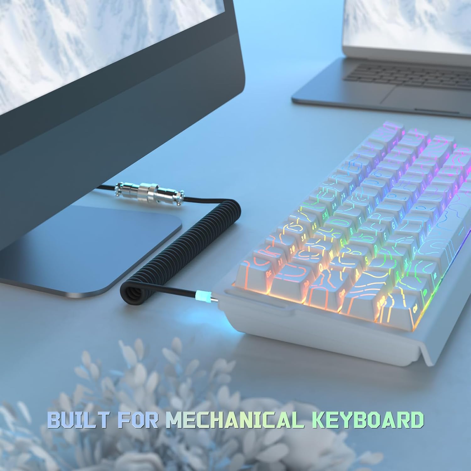 Detalle de ATTACK SHARK C01 ULTRA RGB-Spiralkabel für Gaming-Tastaturen – USB-C auf USB-A, TPU, Aviator-Stecker, Schwarz