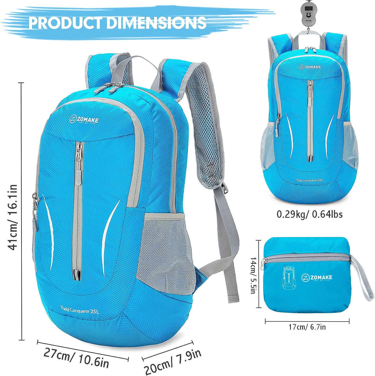 Detalle 2 de ZOMAKE Sac à dos pliable ultra léger 25L (packable) pour randonnée, sport et voyages