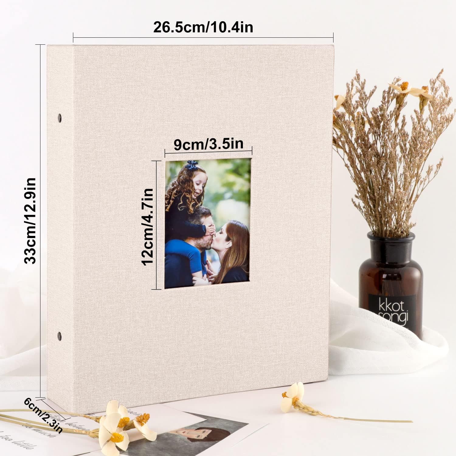 Detalle de Benjia 6x4 slip-in linen photo album with 400 portrait pockets (beige)